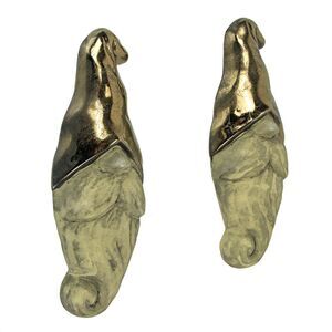 Metallic Bronze and Beige Resin Nisse Gnome Head Wall Hangings Set of 2